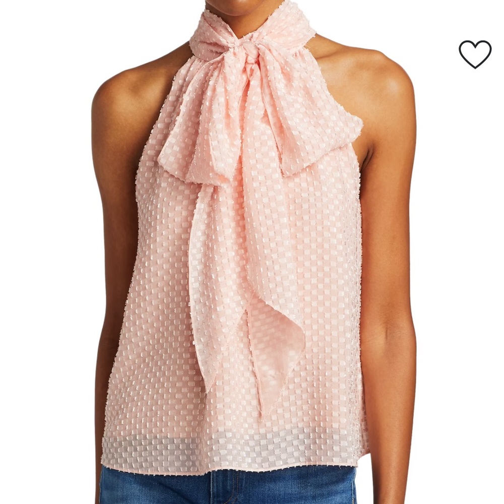 Alice + Olivia Blush Pink Textured Halter Bow Tie Top